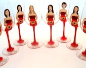 Eight Painted Bridesmaid, Bridal Party personalized Wine Glasses -Custom Caricatures Handpainted to their Likeness-Unique Gift