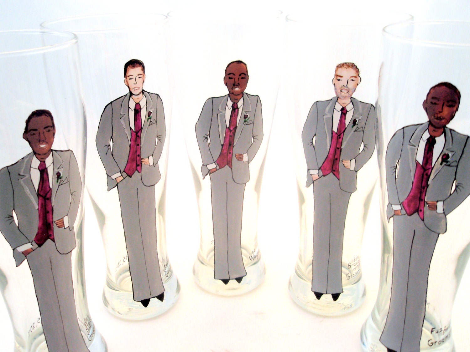 Custom Groomsmen Gifts Personalized Painted Pilsner Beer Glasses (5)Custom Caricatures-Unique Bridal Party Gift