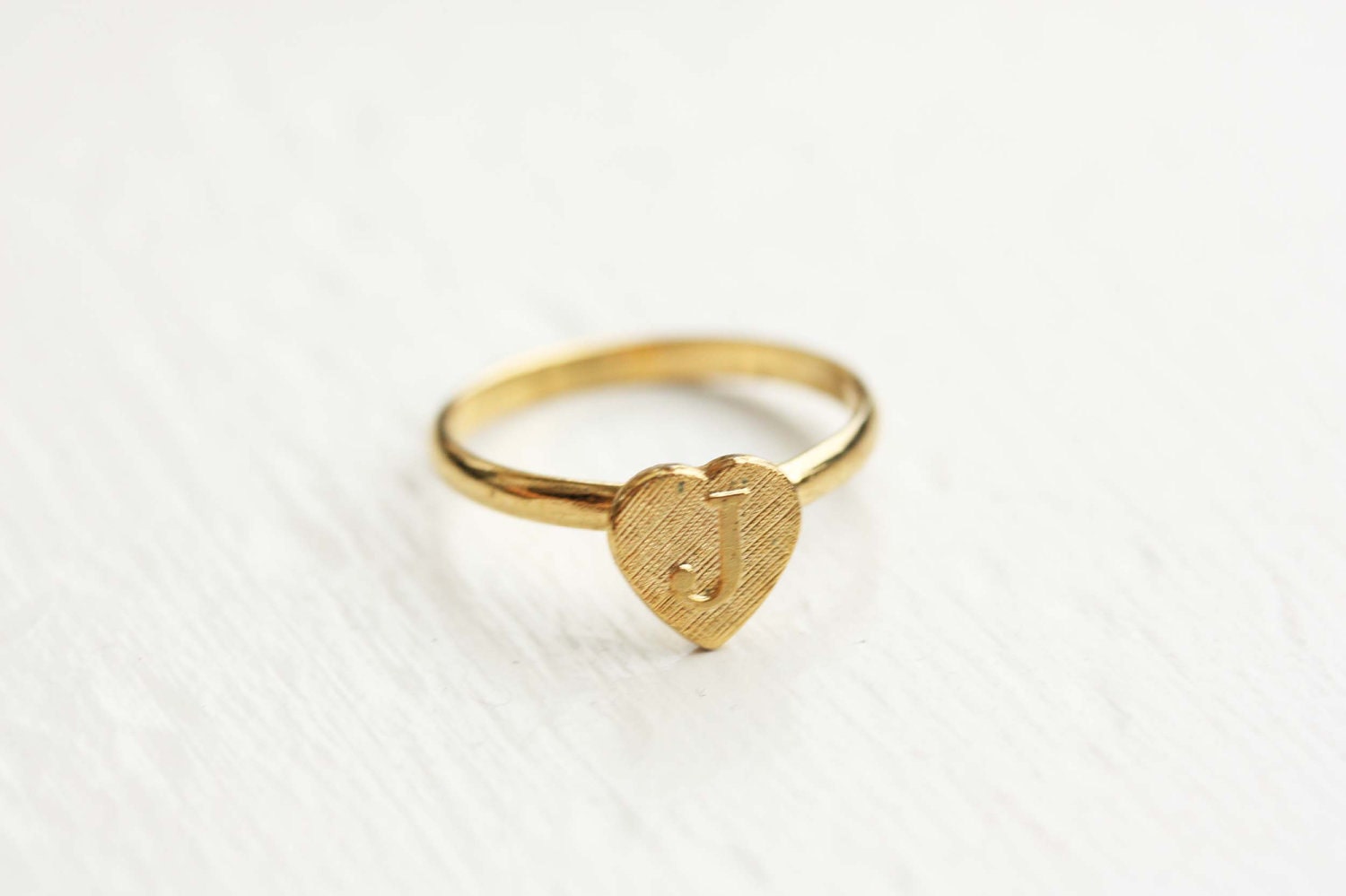 Wire Heart Initial Ring - A, B, C, D, E, J, L, S, R, T