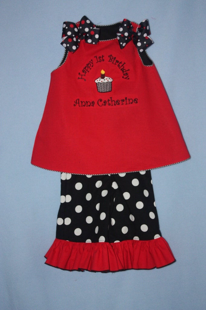Happy Birthday Dress with Long Pants or Sassy Ruffle Pants with Ruffles Outfit Reversible Monogram 1st birthday/Happy First Birthday