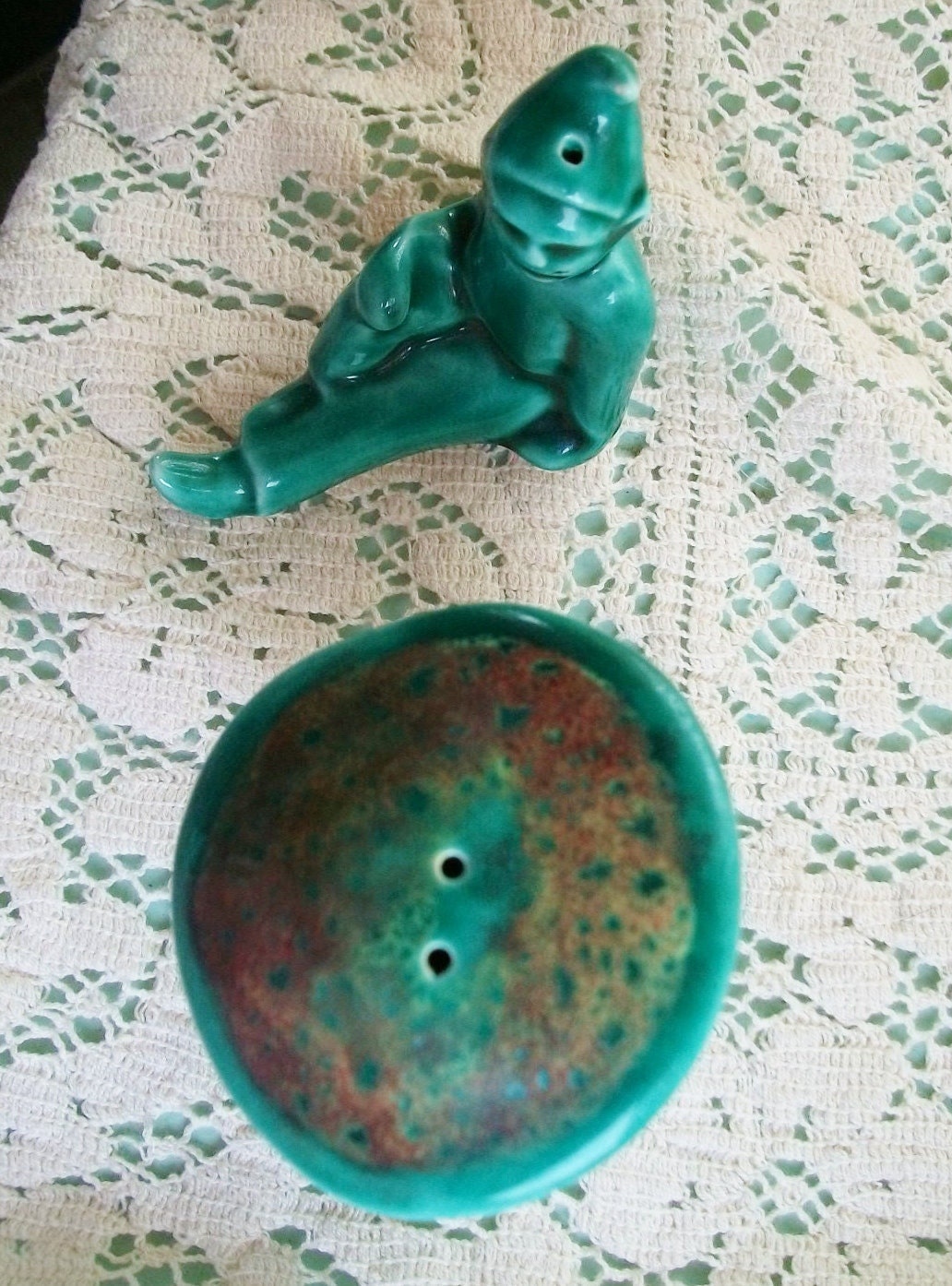 Decorative Ceramic Salt Shaker Set - Green Elf and Mushroom