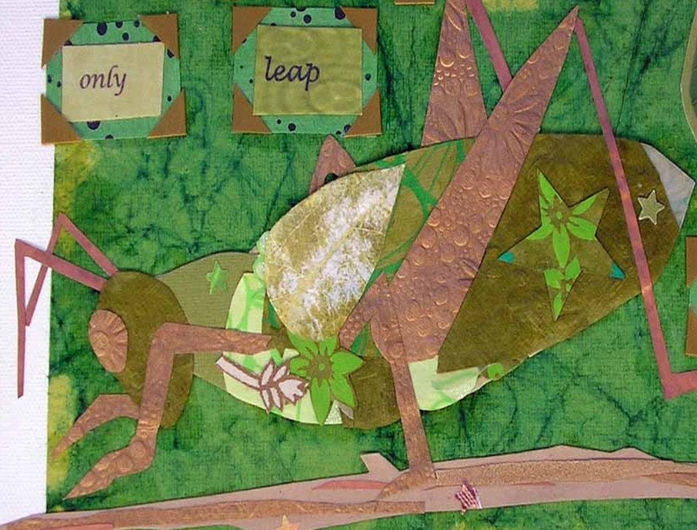 Collage Art Grasshopper Giclee Print  8 x 10 Uncanny Leaps Forward