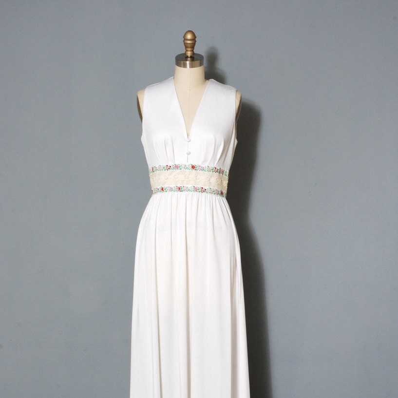 White Empire Crochet Waist Maxi Dress