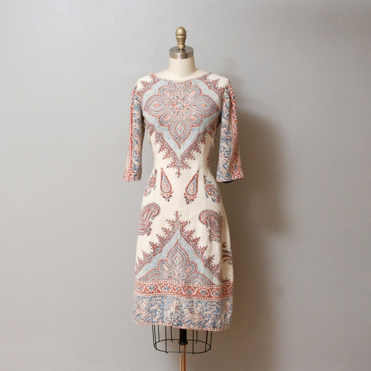 1960s Paisley Print Sheath Dress