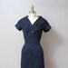 1950s Dress - Navy Blue Wiggle Dress with Portrait Collar