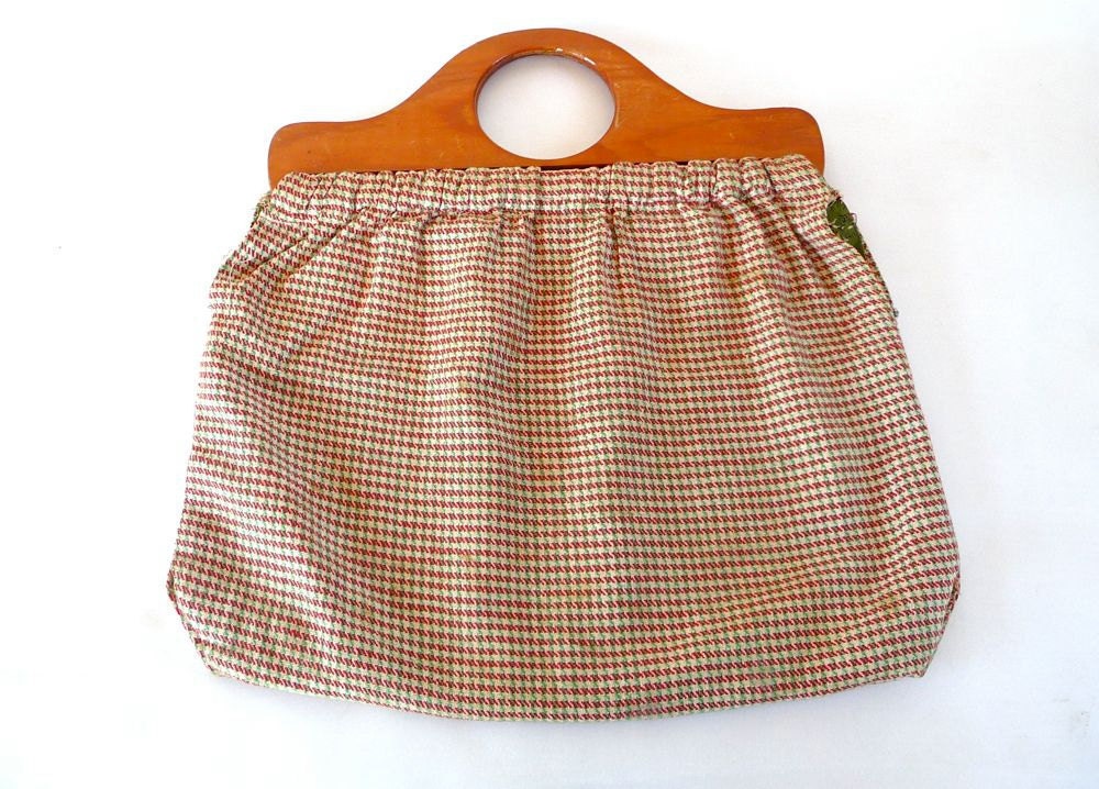 SALE Vintage Knitting Bag // Houndstooth Pattern Tote