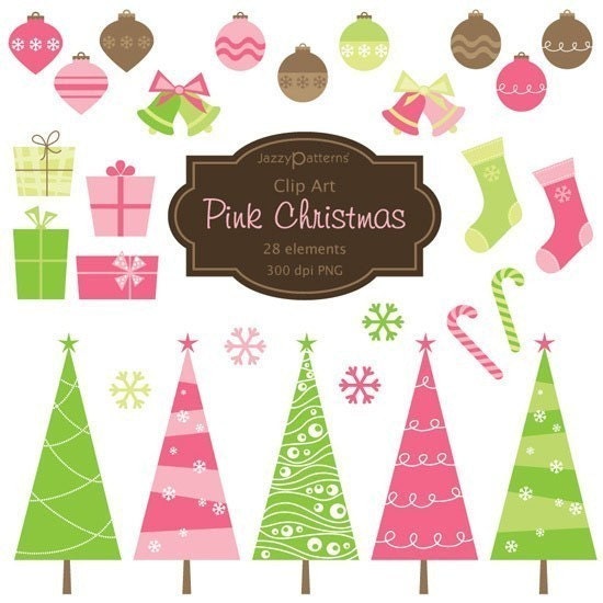 Pink Christmas clip art for scrapbooking, card making, invitations (CA012 )