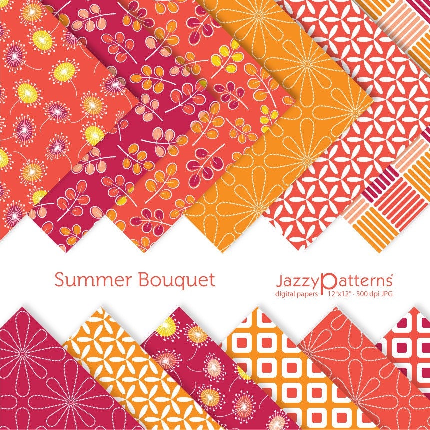 Summer Bouquet digital scrapbook paper pack DP066 instant download