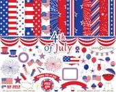 4th Of July clipart and digital scrapbooking paper pack collection DK006 instant download