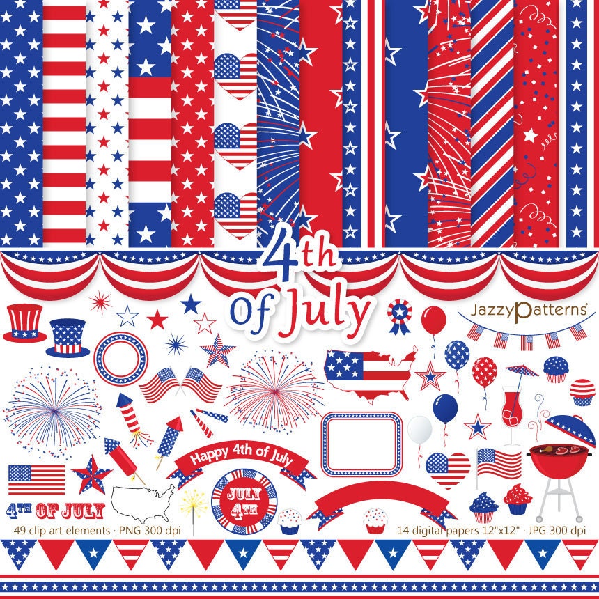 4th Of July clipart and digital scrapbooking paper pack collection DK006