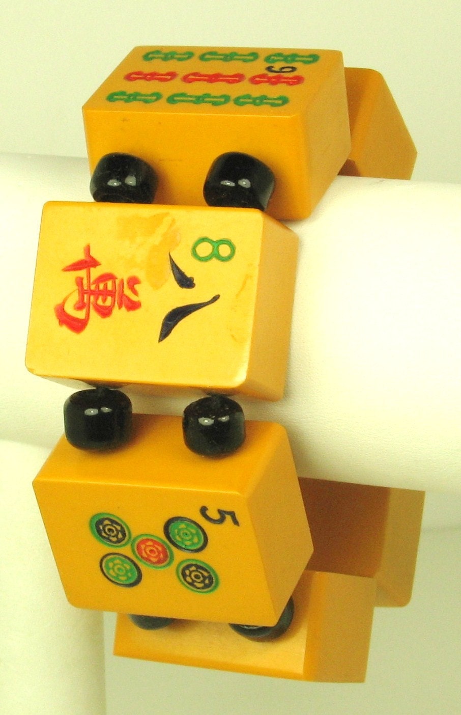 Vintage Butterscotch Bakelite Mahjong Tile and Glass Bracelet