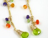 Peridot Fire Opal and Amethyst Whispy Cascading Dangle Earrings