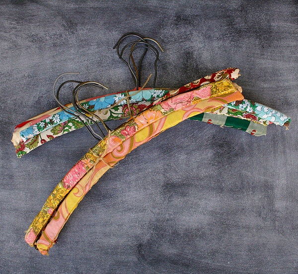 Vintage Wood Clothing Hangers with Handmade Bohemian Covers