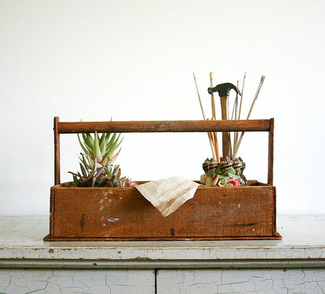 Vintage Wooden Tool Caddy or Garden Tote