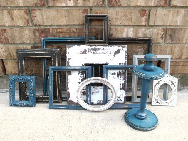 Uptown - Urban Industrial Loft - Vintage - Upcycled - Picture Frame - Home Decor Collection - Brilliant BLUES