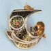 Vintage Damascene Style Brooch Boat Passengers Umbrella