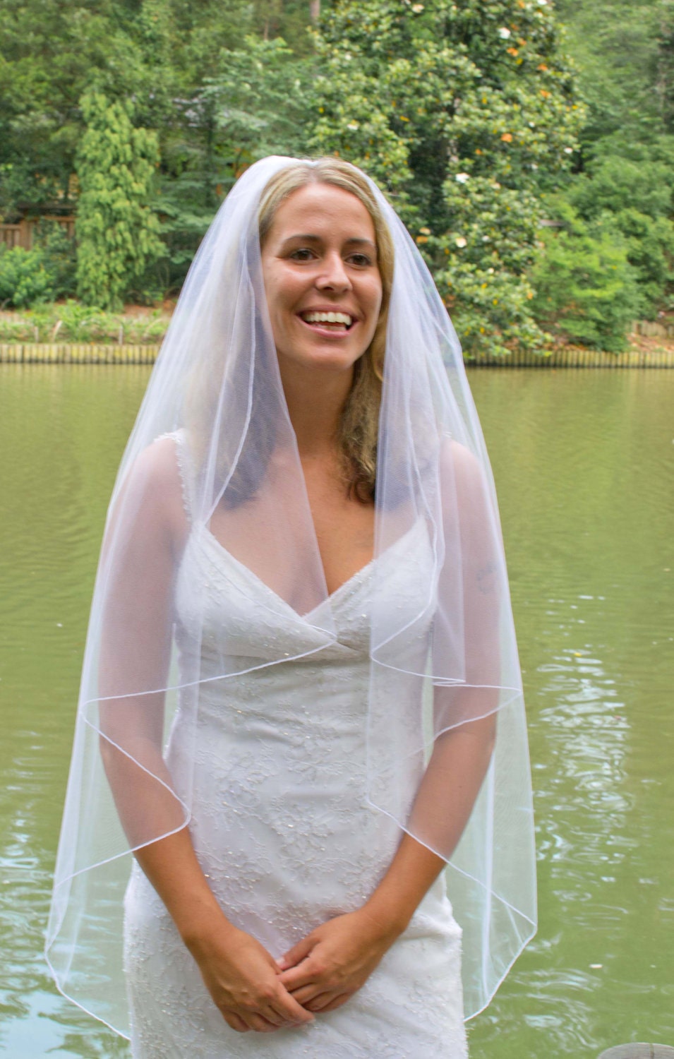 Wedding veil - Chrysanthemum - 45 inch cascading bridal veil with a delicate finished edge