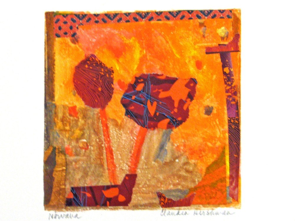 Nirvana - Framed Collagraph Print with Collage