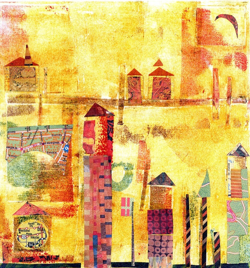 Eastern Thoughts - Framed Collagraph Print with Collage