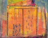 Orange House -  Framed Collagraph Print with Collage