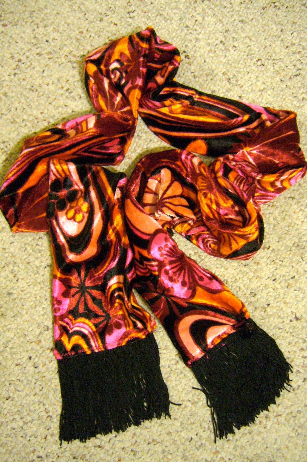 MOD PSYCHADELIC 60'S-70's VELVET FRINGED SCARF