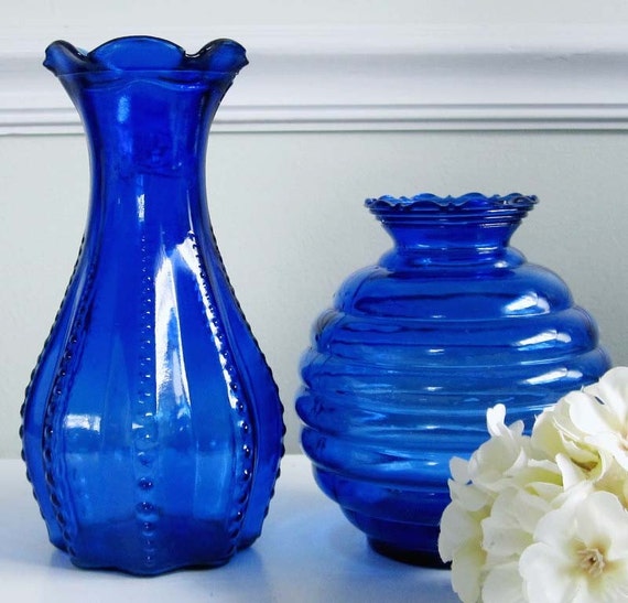 Items Similar To Cobalt Blue Glass Vase Depression Vintage On Etsy