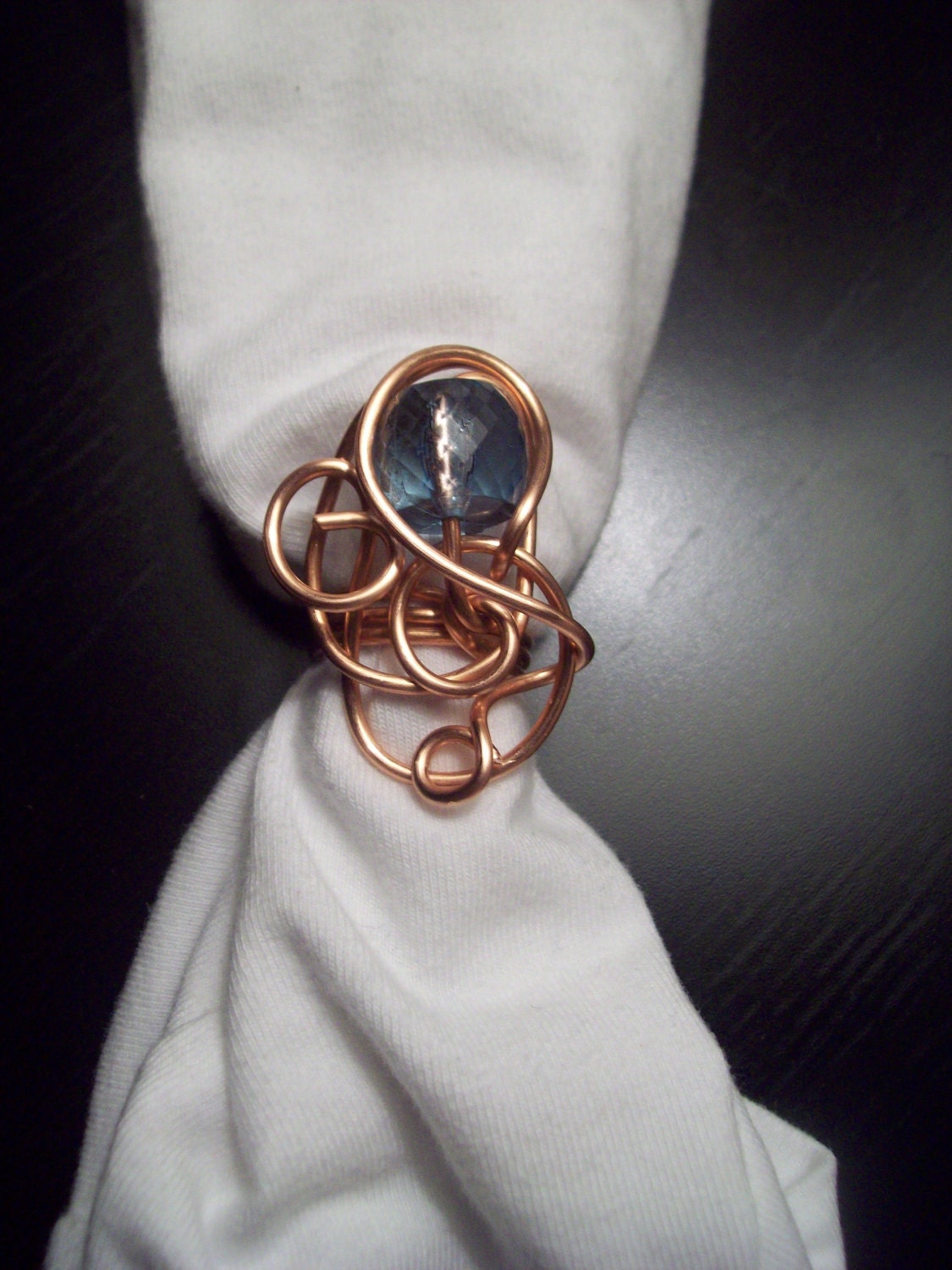 SALE Copper Swirl Ring w/blue accent bead