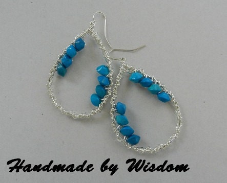 Silver Wire Wrapped Earrings with Turquoise Beads