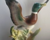 Vintage 1950's Lane and Co. Los Angeles California Pottery Mallard Flying Duck Figure
