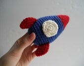 Amigurumi Crochet Rocket Ship Toy - Blue and Red