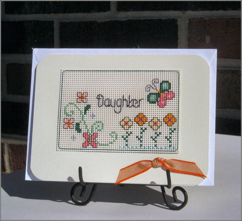 Daughter - Birthday Daughter Flowers Butterflies Thinking of You Handmade Cross-stitch card