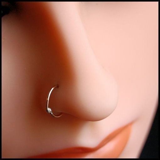 White Gold Nose Ring - 20 Gauge Solid 14 Karat White Gold Budded Seamless / Catchless Nose Ring