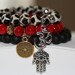 Black Matte Onyx Gemstone, Tibetan Agate Gemstone and Dark Red Natural Stone Bead Bracelets - Set of 3