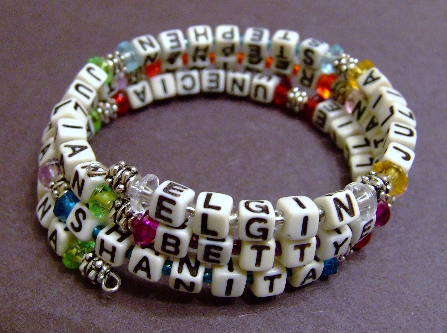 Reserved for Aimee - MEMORY WIRE MOTHER'S Bracelet with 6 Names