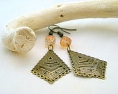 Honey Bronze Earrings -  Brass filigree and Czech Glass
