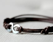 Infinity Bracelet - Brown leather and Aluminium wire - Men and Unisex bracelet - made to order