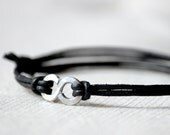 For Him Infinity Bracelet - Black Leather and Aluminium wire - Men and Unisex bracelet - Made to Order