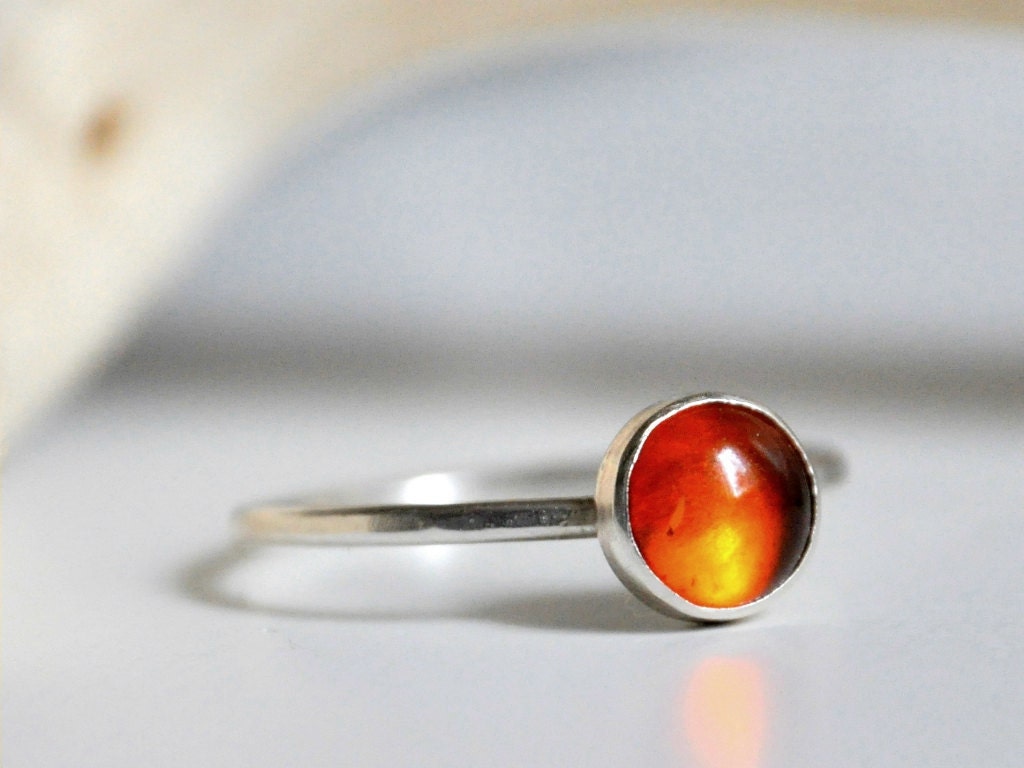 Sterling silver ring - stacking ring with 6mm amber cabochon - MADE TO ORDER
