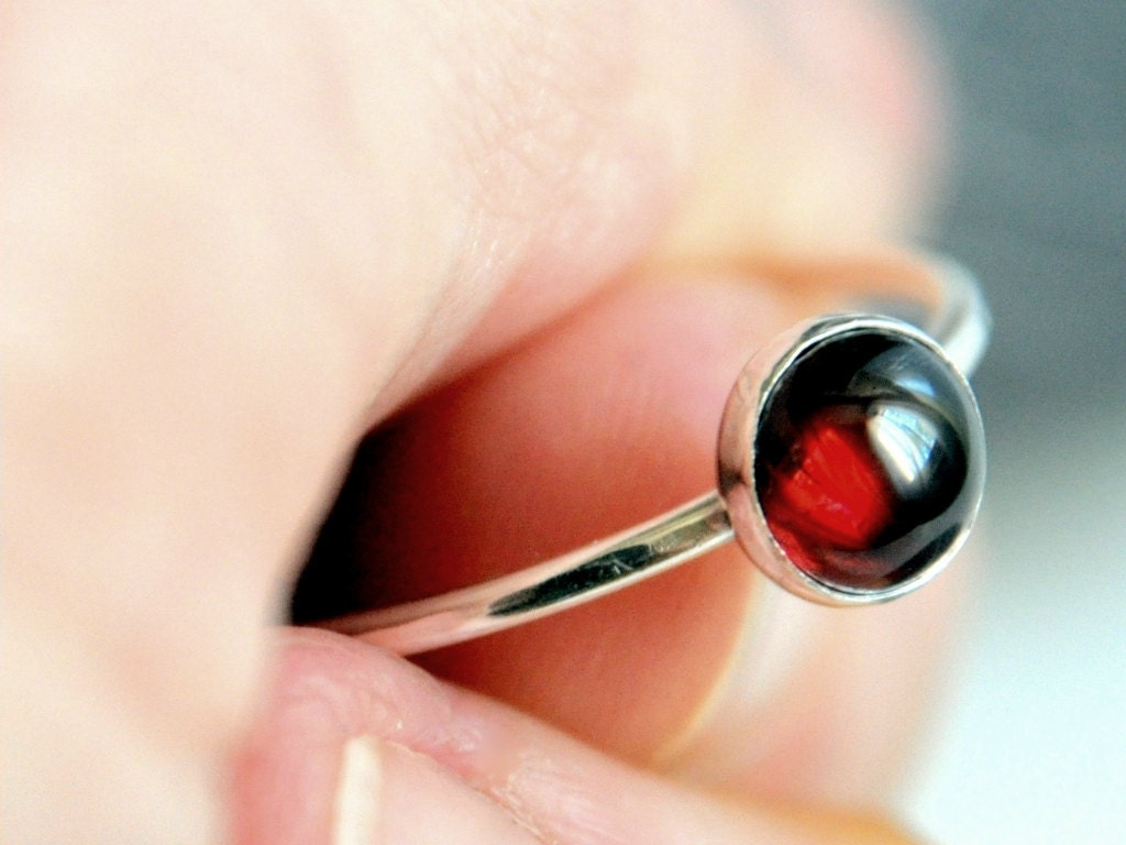 Sterling silver ring - stacking ring with 6mm garnet cabochon - MADE TO ORDER