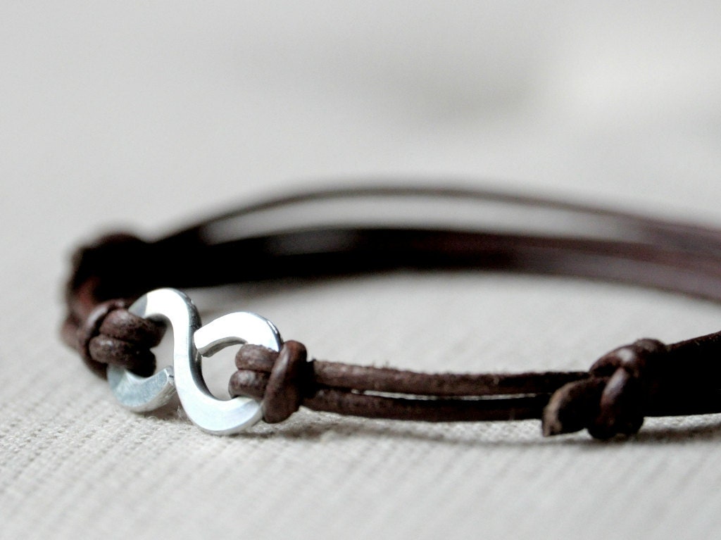 For Him Infinity Bracelet - Leather and Aluminium wire - Men and Unisex bracelet - Made to Order