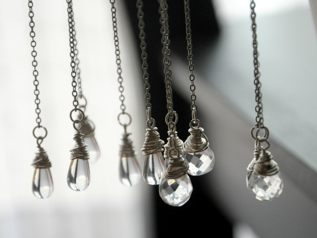 Rain Drops Lariat Necklace- Czech Glass and silver toned chain.