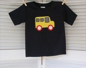 Yellow Bus Applique on Navy Shirt