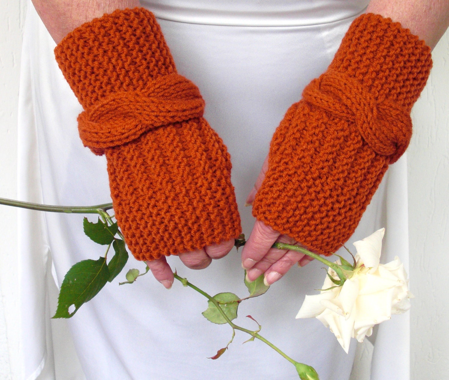 Hand knit mittens Fingerless Gloves  Cable Knit  in terra womens gloves Autumn fashion  winter accessories fall warm soft