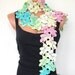 Crochet Womens Scarf- Seashell Scarf in Cream pink blue green - Inspired Turkish Lace- Cotton- crochet Lariat- Summer Scarf