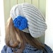 Hand Knit Hat- Womens hat - chunky knit Slouchy Beanie Slouch Hat Flower Winter Accessories knitted beret silver gray Autumn Fashion