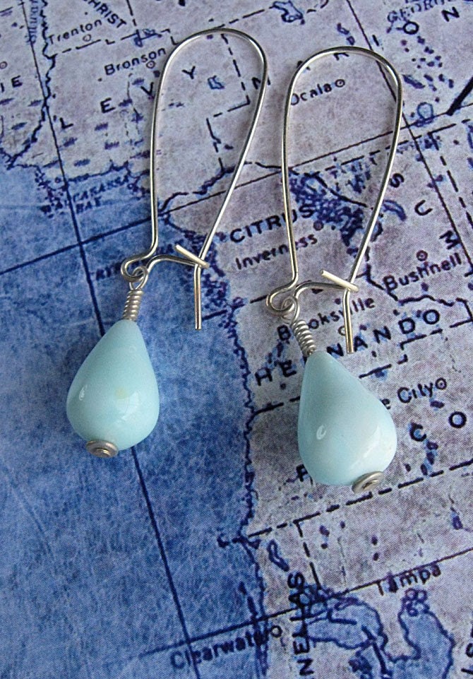 Peruvian blue opal earrings in sterling silver: blue gemstone earrings, handmade sterling silver jewelry