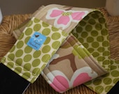 Camera Strap, Modern Meadow, Pink Tan and Lime, Reversible, Built-in Lens Cap Pocket