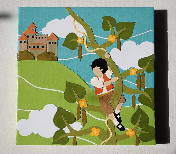 Jack and the Beanstalk - Original Retro Modern Collage on Canvas - 10"x10"
