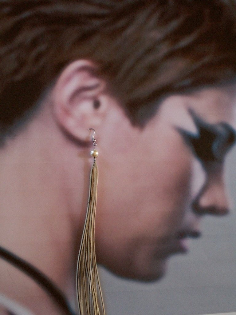 Cream Long Feather Earrings