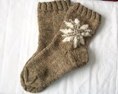 Hand knitted very thick lithuanian wool socks Made to order brown purple white